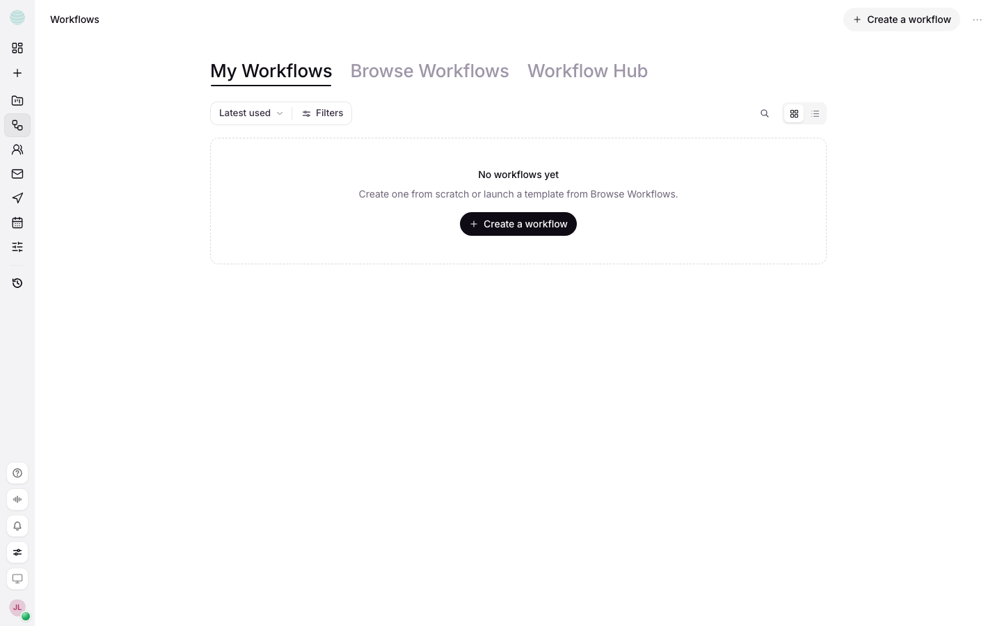 Workflows list in Kaer